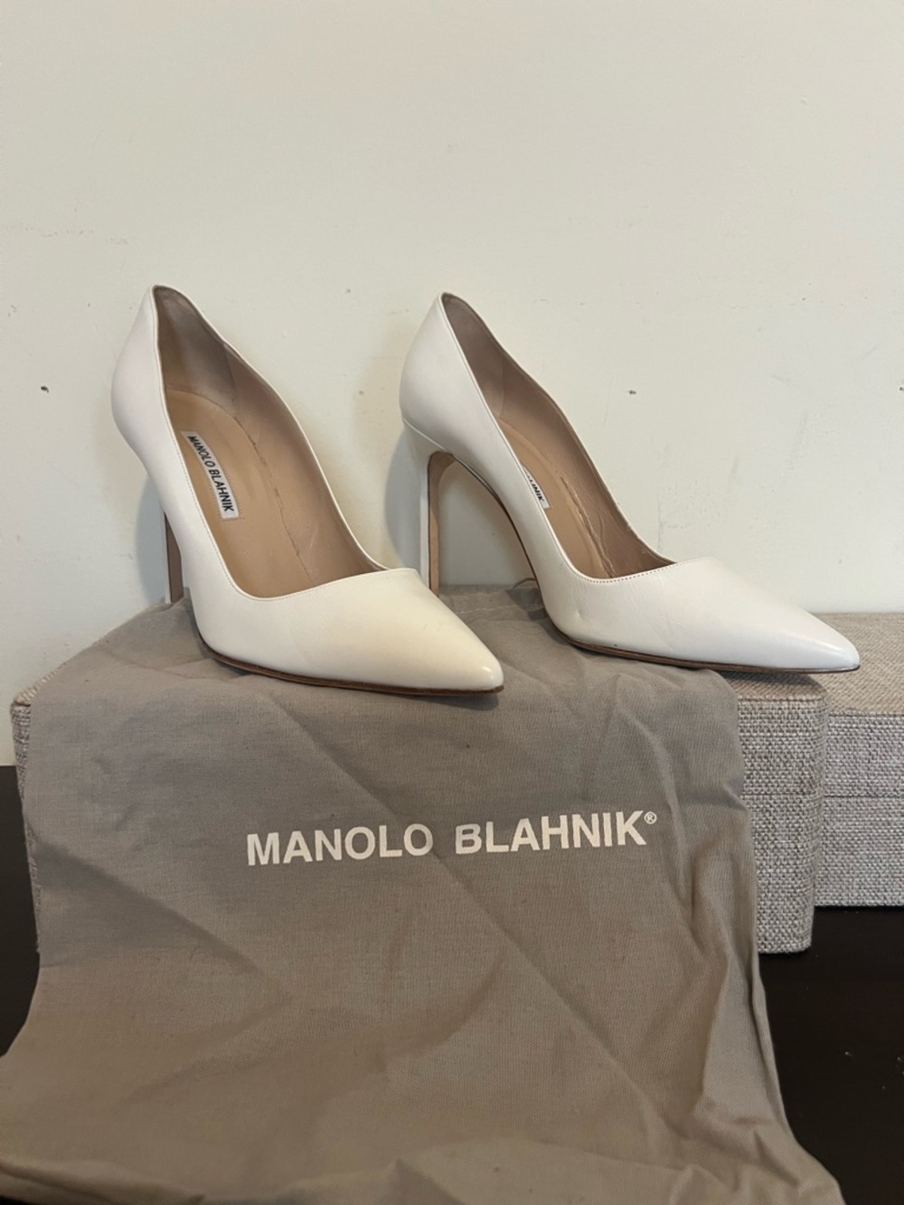 Manolo Blahnik Ivory Pointed Toe Stiletto Pumps